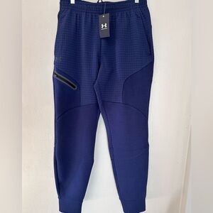 Under Armour Medium Unstoppable Fleece Grid Pants Jogger Midnight Navy 1386544